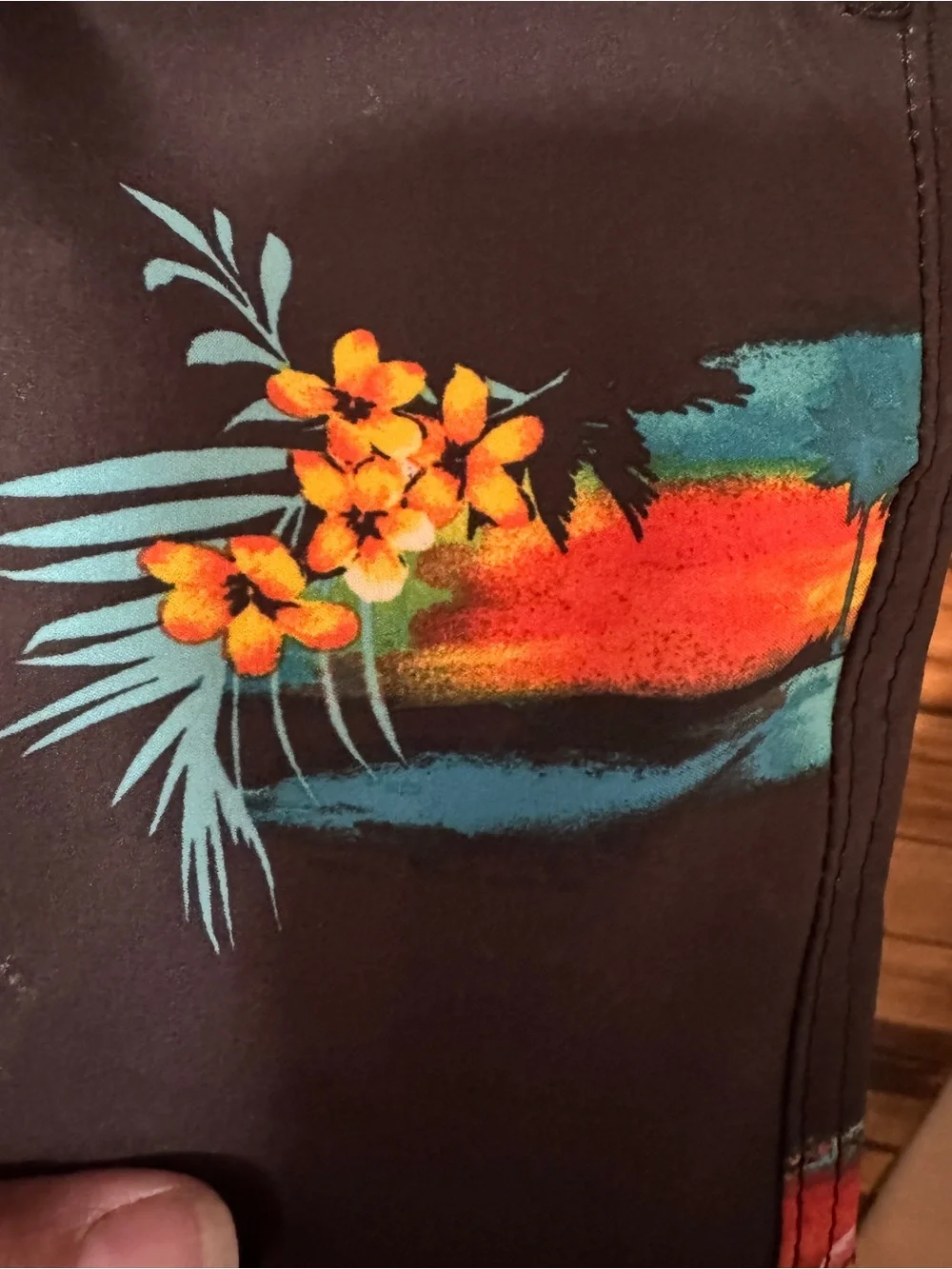 burnside Black Tropical Floral Swim Trunks Size 38 Men’s